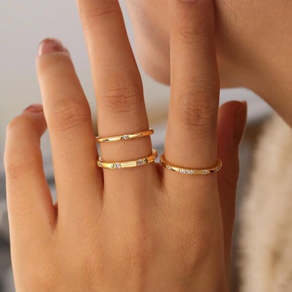 Gold 14k Gold Plated Cubic Zirconia 3pc Ring Set - Picture 4 of 4